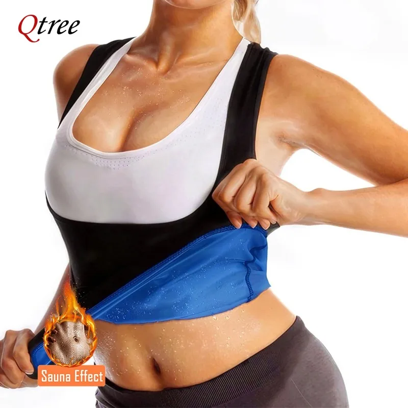 Qtree Schwitz-Sauna-Körperformer-Weste für Damen, Trainingsanzug zur Gewichtsreduktion, Taillentrainer-Oberteil, Schlankheits-Fettverbrenner, Push-Up-Korsett Image