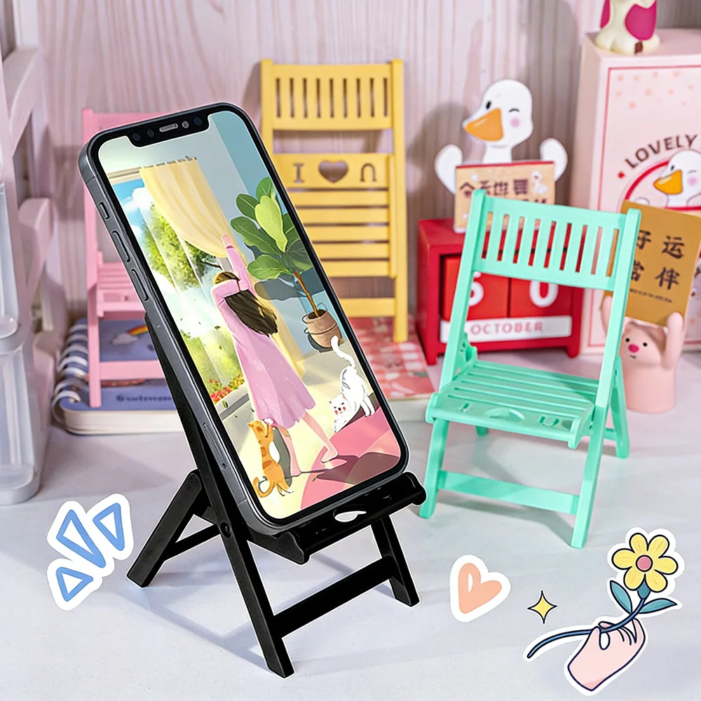 Mini-Strandstuhl-förmiger Handy-Ständer, faltbar, universell, in Bonbonfarben, Handyhalter, Multi-Winkel-Halterung für Schreibtisch und Tablet Image