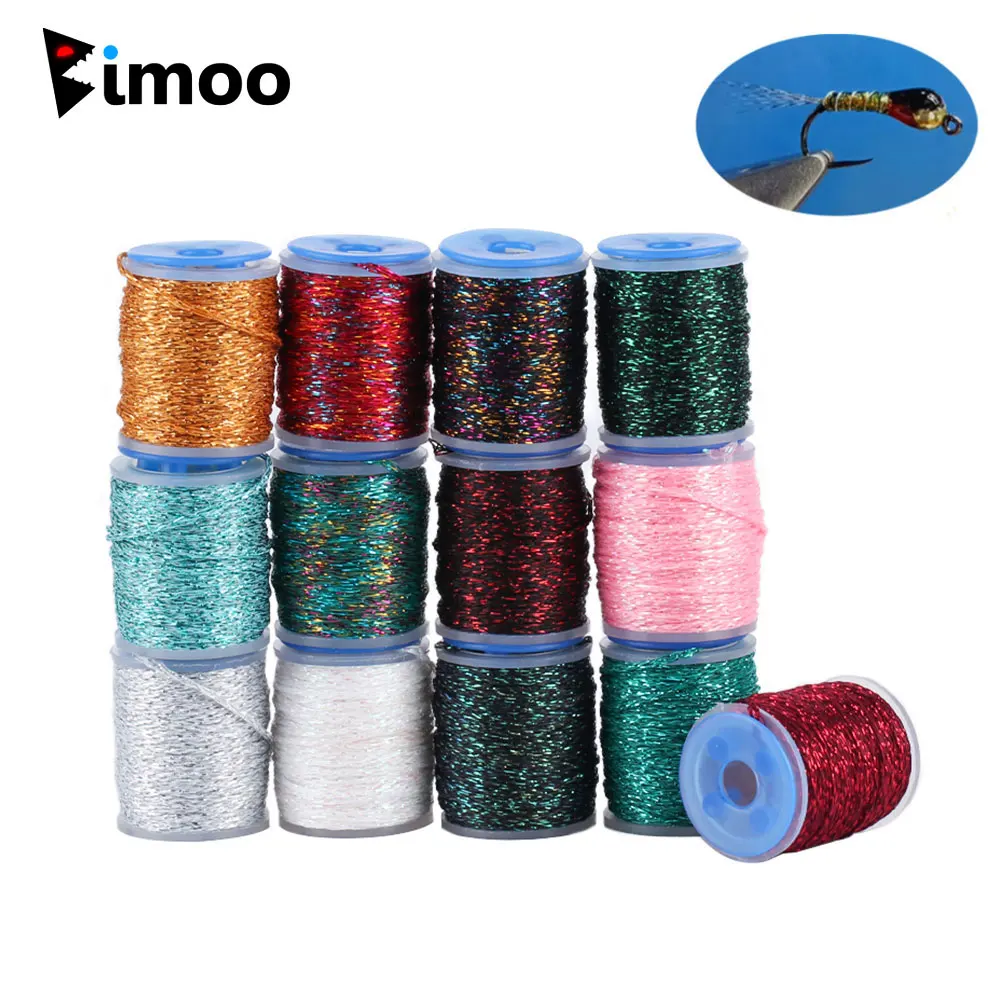Bimoo 10 m, 1 mm breit, holografischer, flacher Zopffaden, Fliegenbindematerial für Nymphen-Streamer, Salzwasserfliegen, Forellen-Angelköder Image