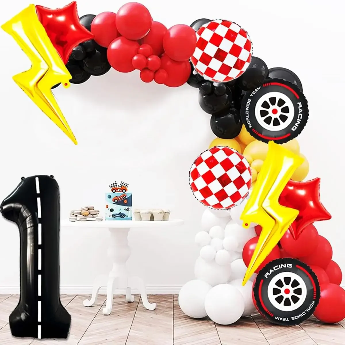 9-teiliges Rennwagen-Themen Ballonset, Karierfahne Design Ballonkit für Jungen Geburtstag, Rennthemen-Partydekoration Image