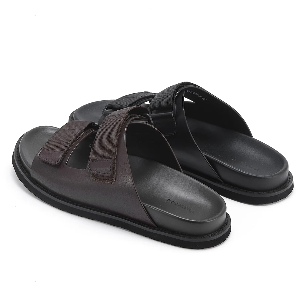 Kalbsleder Herren Rutschfeste Strand-Flachsandalen Maßgefertigte Outdoor-Schuhe für Sommer Hausschuhe für Männer Image