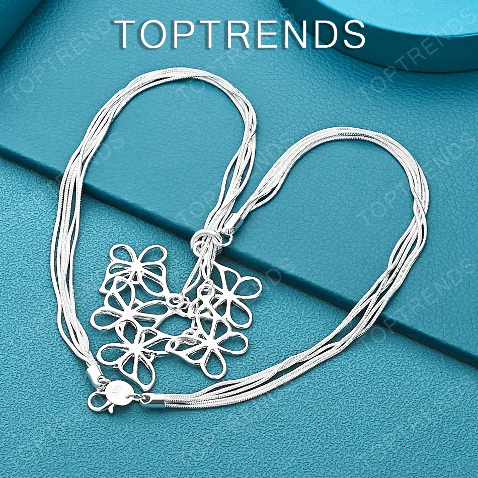 45 cm lange Halskette aus 925er-Sterlingsilber mit fünf Schmetterlingsanhängern, Schlangenkette, modischer, niedlicher Schmuck, Accessoires für Damen, Hochzeit, Party, Geschenk Image