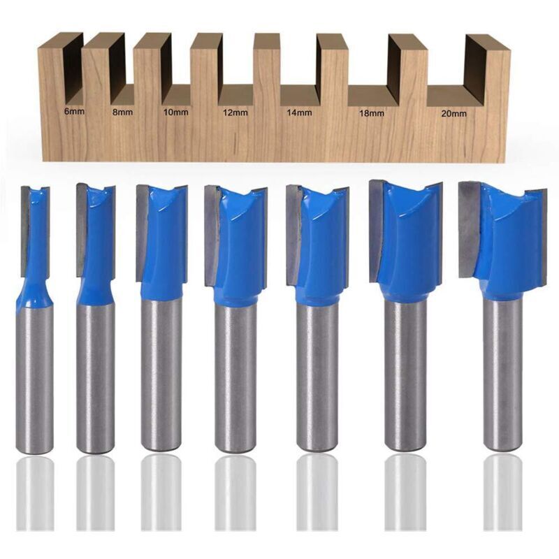 Set Di 7 Punte Per Fresatrice Con Gambo Dritto, Diametro 8 Mm, 6 Mm, 8 Mm, 10 Mm, 12 Mm, 14 Mm, 18 Mm, 20 Mm, Set Di Punte Per Fresatrice Per La Lavorazione Del Legno, Fresa Per Fresatrice A Filo Per