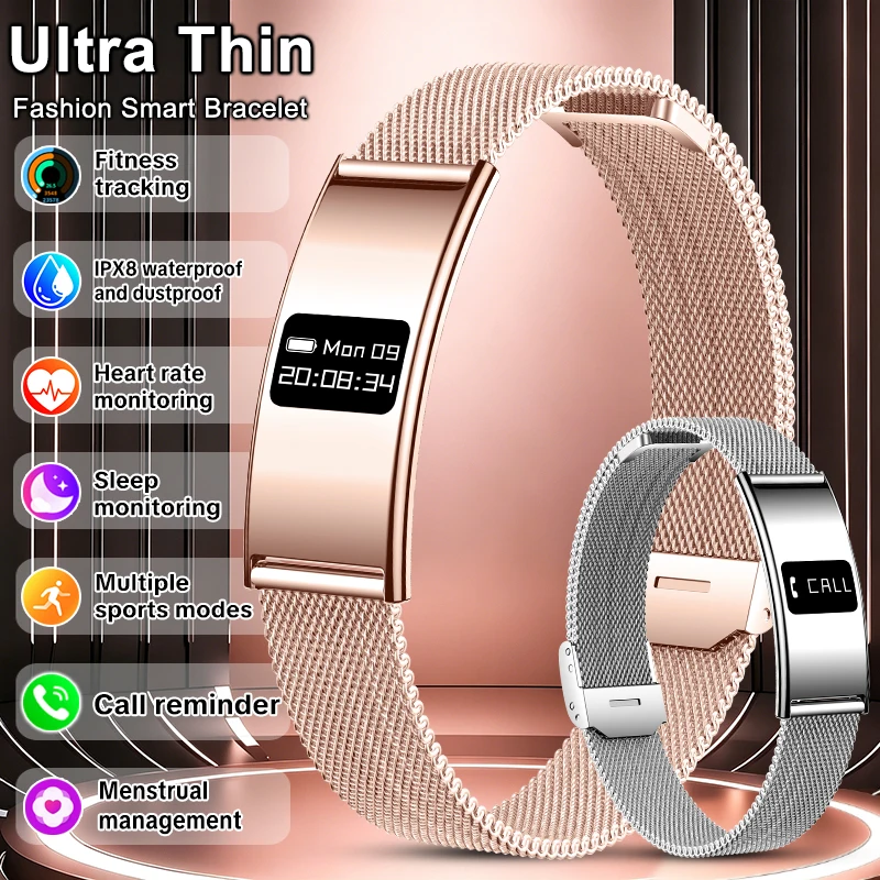 Neues Damen-Mode-Smart-Armband mit Herzfrequenzmessung, IPX8 wasserdicht, Fitness-Tracker, Schlafmonitor, Smartwatch für Android iOS Image