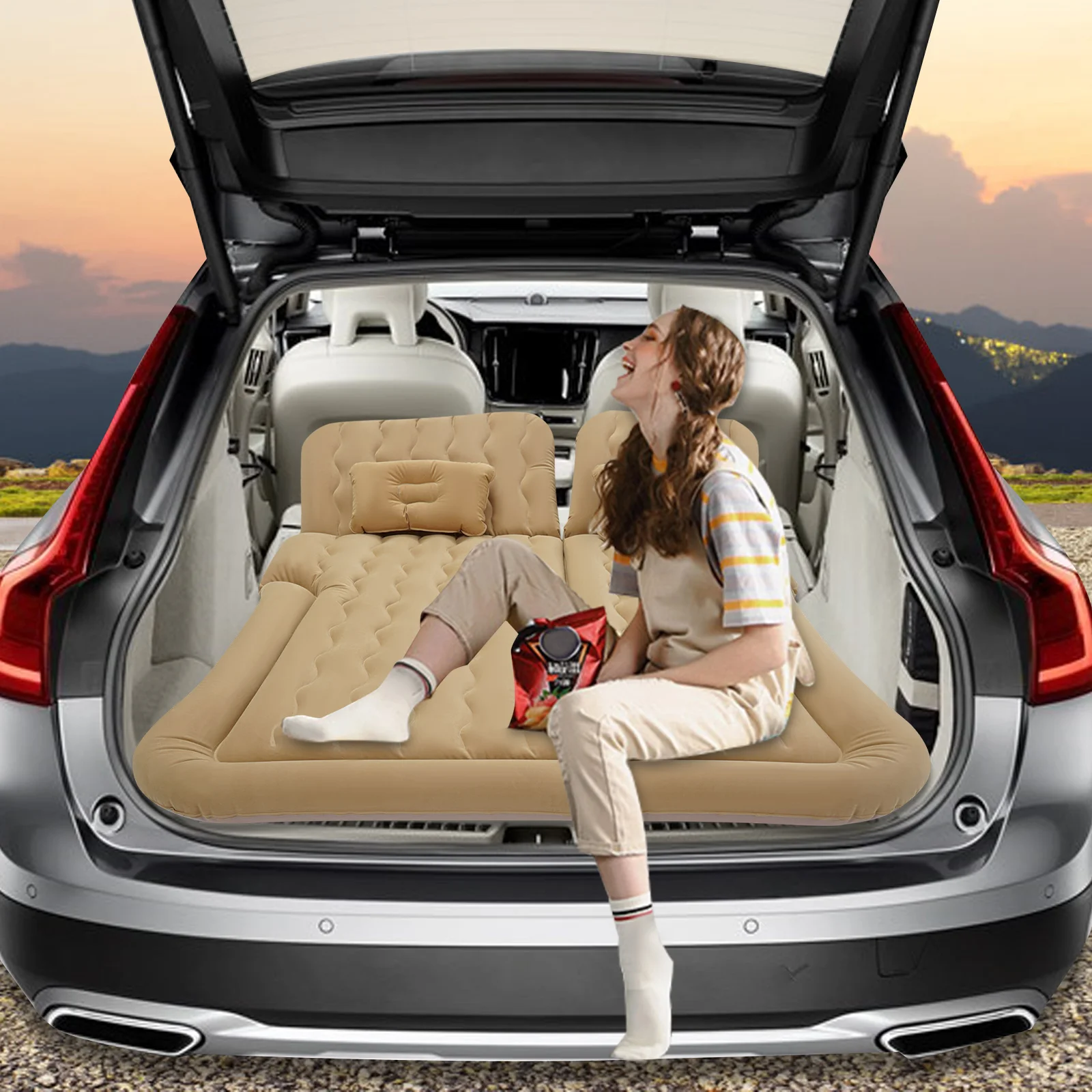 Aufblasbare Reisematratze mit Pumpe, universell einsetzbar für LKW, SUV, Rücksitz, Outdoor-Camping, Schlafmatratze Image