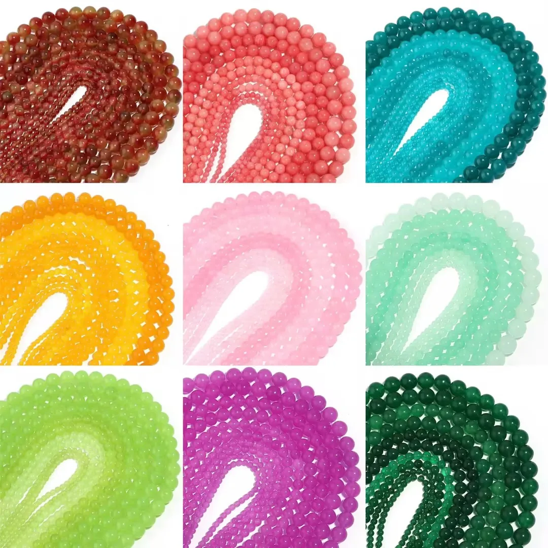Perline di pietra di calcedonio naturale Perline di pietra di giada distanziatore allentato multicolore per accessori per la creazione di gioielli, collane, braccialetti fai da te