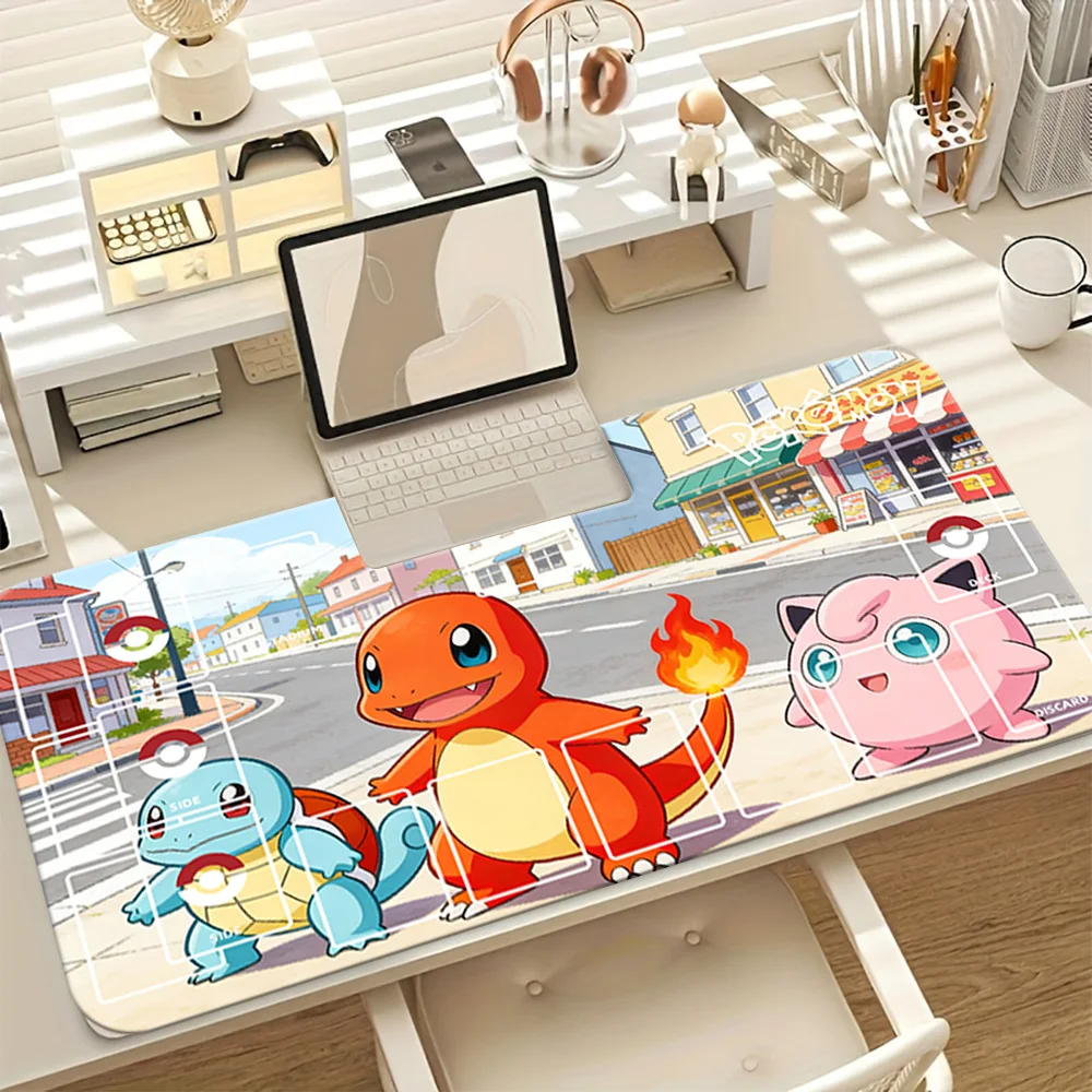 Pokemon Kanto Starter Charmander Squirtle Jigglypuff Pallet Town TCG Spielmatte, große rutschfeste Gaming-Mausunterlage, Schreibtischunterlage