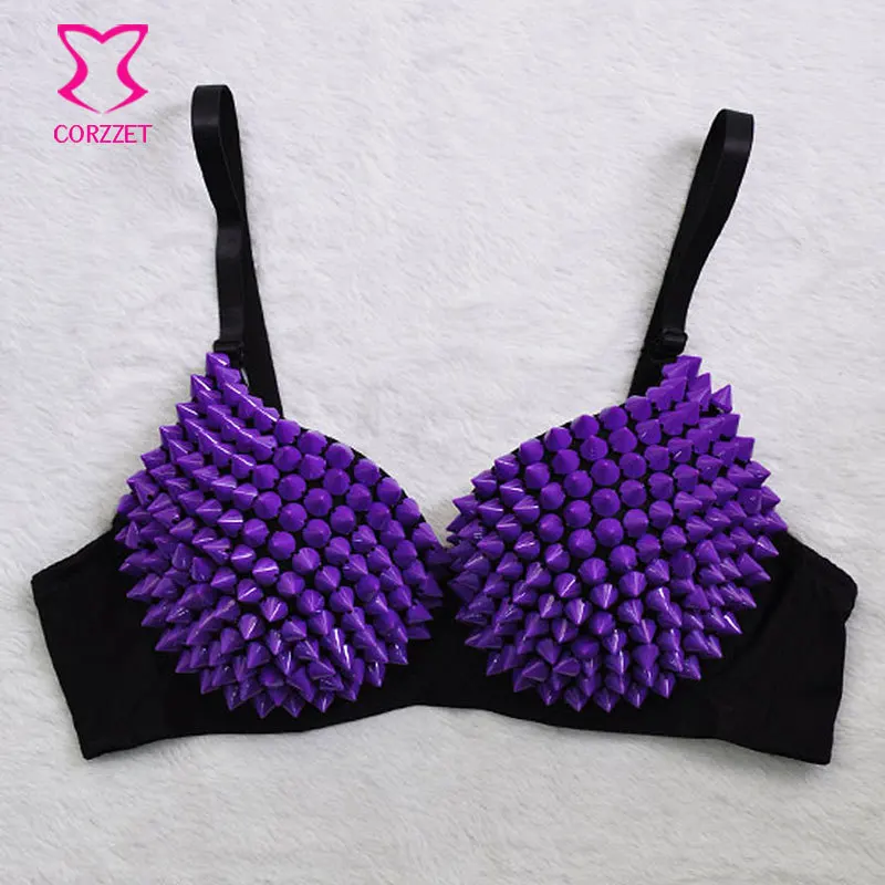Lila Candy Farbe Punk Spike Stud Niet Sujetadores Push-Up Soutien Schlucht Sexy Bh Frauen Bralette Büstenhalter Für Club Dance tragen