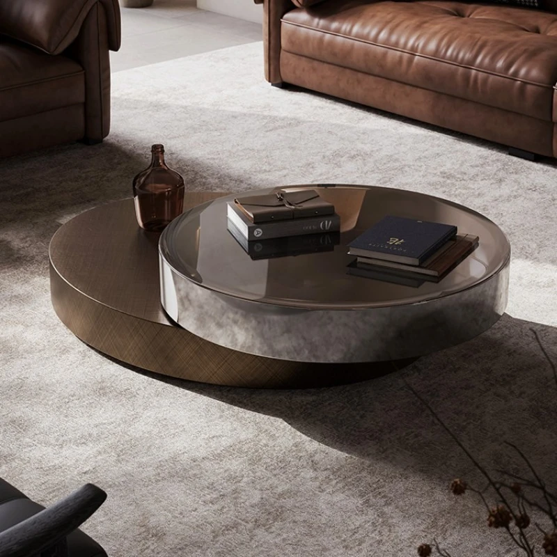 Italienischer leichter luxuriöser runder Couchtisch, einfacher und moderner kleiner Wohnungs-Wohnzimmertisch aus Edelstahl für den Haushalt