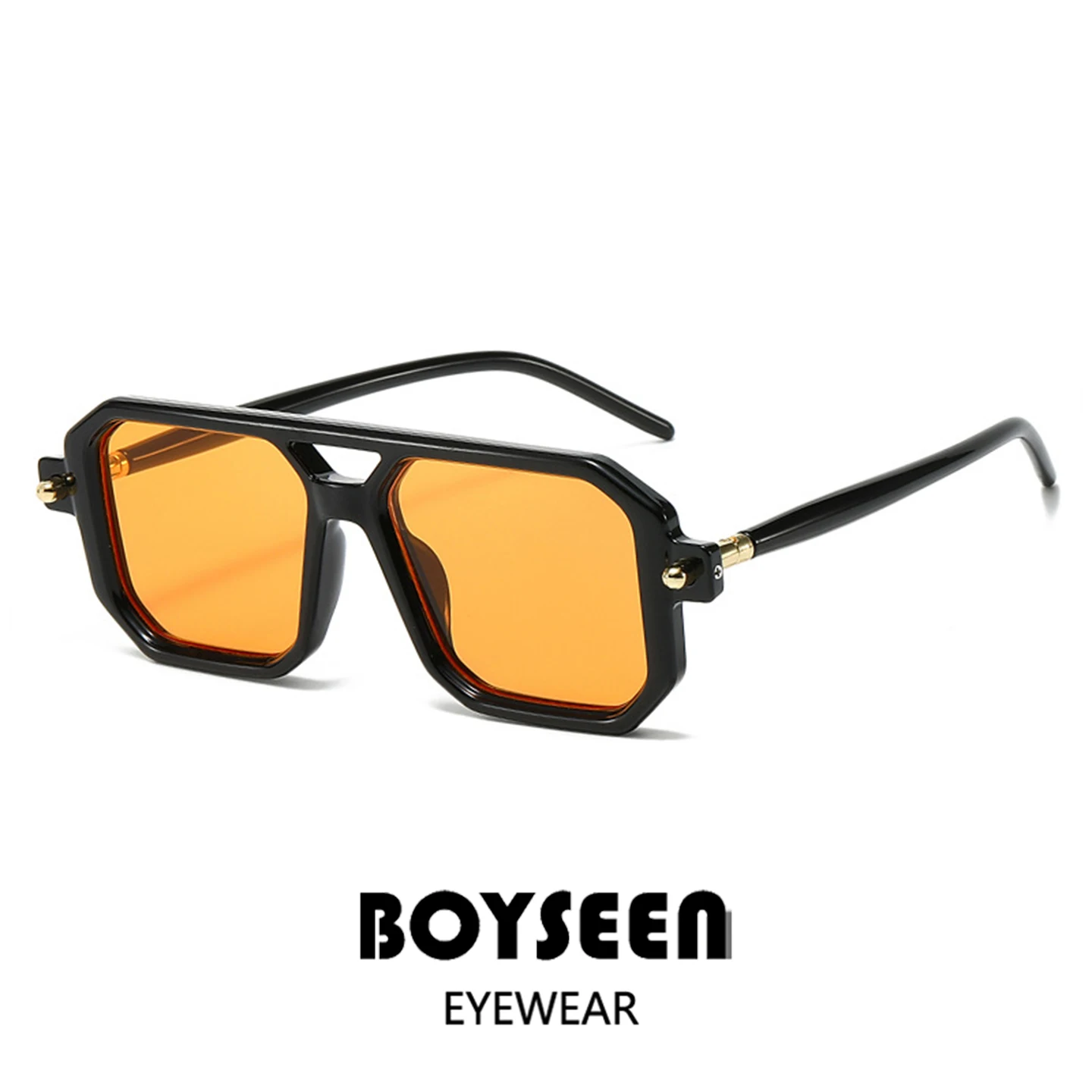 BOYSEEN Herren Hip Hop Style Orange Sonnenbrille Street Retro Quadratische Sonnenbrille Winter Reise Sonnenbrille UV400