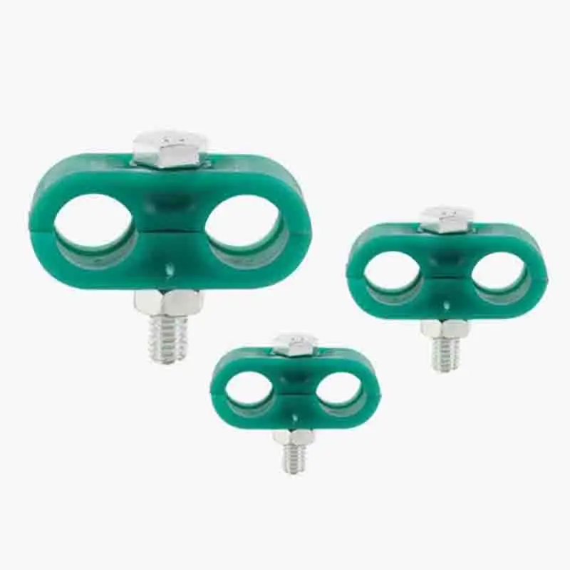 5 Stück Doppelloch-Nylon-Rohrschelle, 8-förmiger Kunststoff-Rohrhalter, sichere Fixierung, verzinkte Edelstahlklemme für Rohre Image