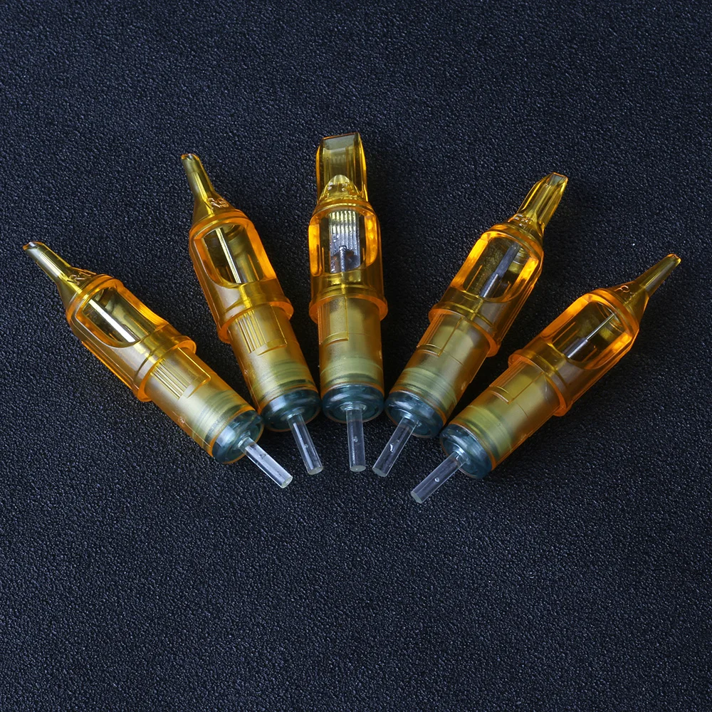 Set mit 5 Stück grau/goldenen Tattoo-Nadelkartuschen RL/RS/RM/M1 für PMU-Tattoo-Künstlerbedarf Image