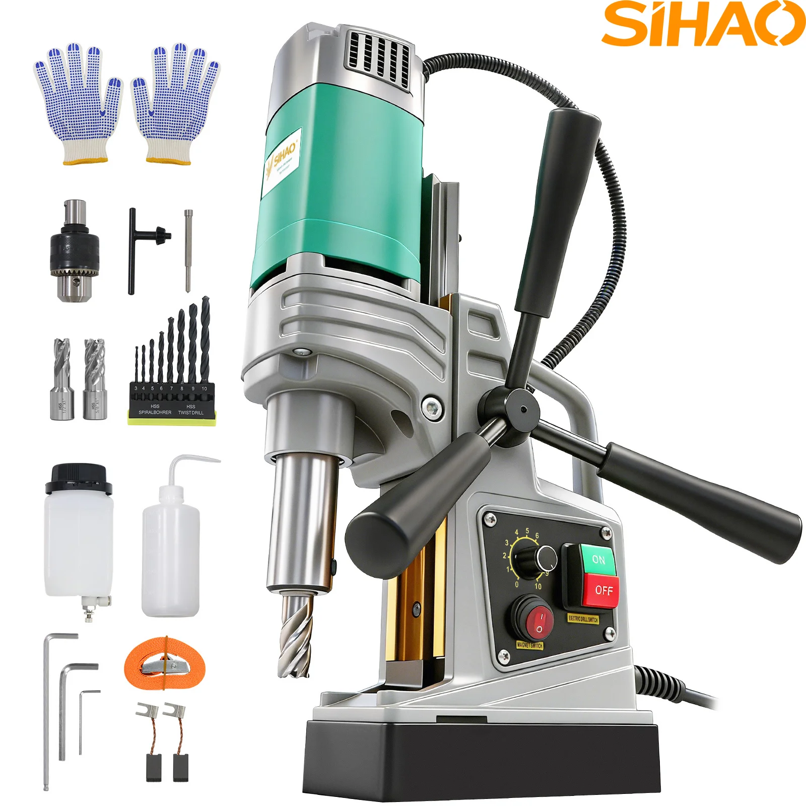 SIHAO Magnetbohrmaschine Elektrische Bohrmaschine Pressbohrgerät Bohrdurchmesser Leistungsbohrer 750/820 U/min Betonkernbohrer mit 1-Sekunden-Freigabe Image