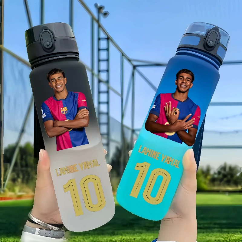 650ml Fußballstar Wasserflasche Lamine Yamal Tragbare Outdoor-Trinkflasche mit großem Fassungsvermögen, Sport- und Fitness-Trinkflasche mit Klappdeckel, Fan-Geschenk Image