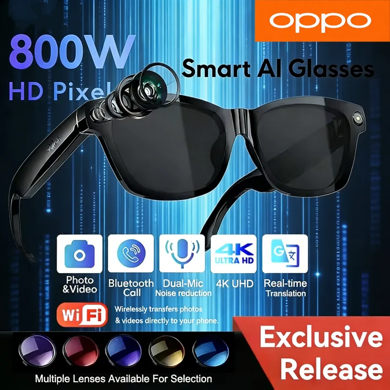 OPPO KI-Smart-Brille mit KI-Übersetzung, 8MP HD-Kamera, 4K-Aufnahme, Bluetooth-Anruffunktion, Bildaufnahme, Musikwiedergabe, Smart-Sonnenbrille, Neu 2026 Image