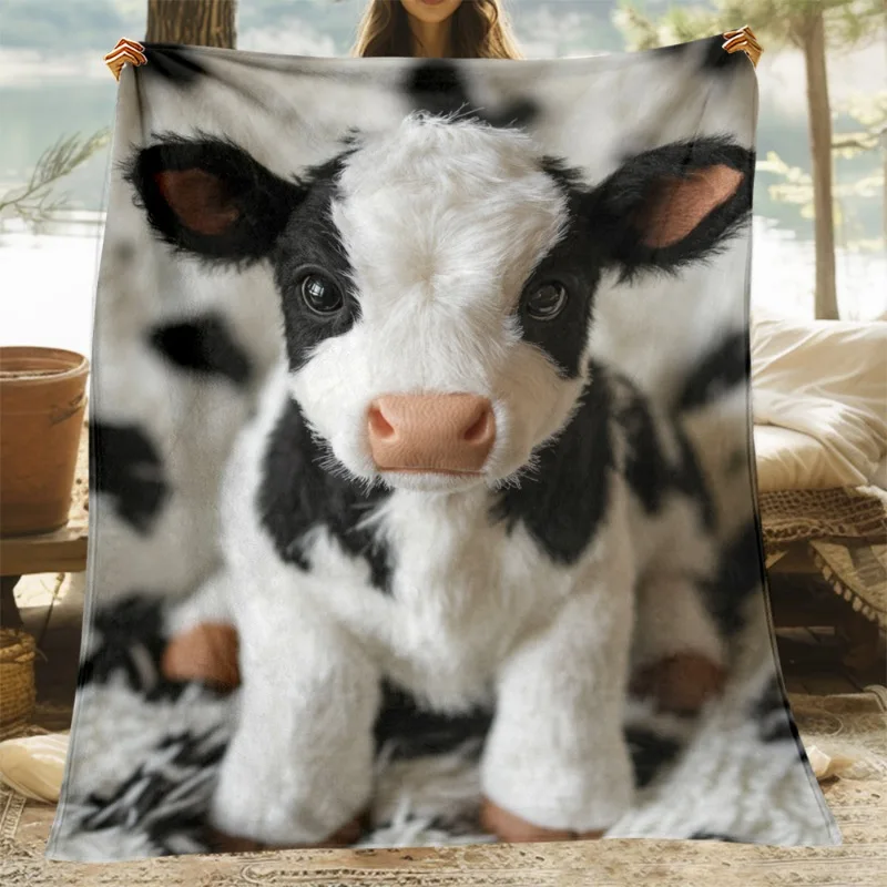 1 Stück Flanelldecke mit gemütlichem Kühen-Aufdruck – weicher, warmer Polyester-Fleece-Überwurf für Sofa, Bett, Reisen – alle Jahreszeiten, grob gestrickte Decke Image