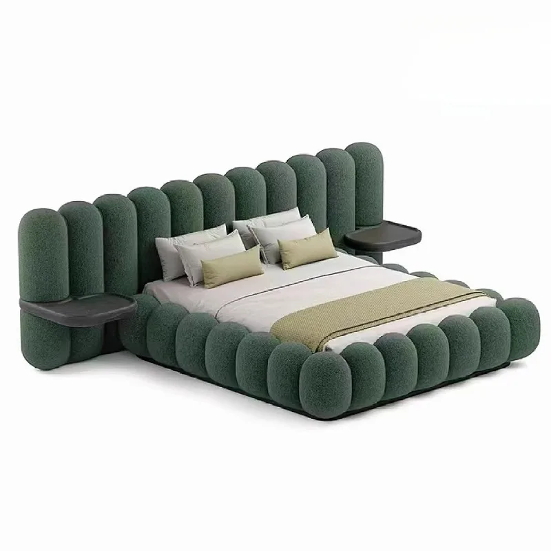 Italienisches Stoff-Doppelbett für Villa, großes, flaches, hochwertiges PC- und Konsolenspiel-Schlafzimmer, Designer-Doppelbett mit Breitbild-Klaviertasten Image