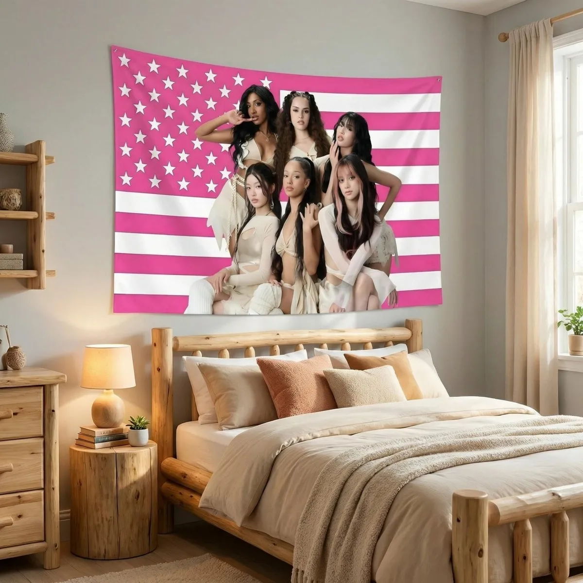 Kpop KATSEYE Fan-Geschenk, rosa Hintergrundtuch, 90 cm x 150 cm, Wanddekoration, Heimparty, Raumdekoration, Katseye-Fans, Geburtstagsdekoration, Geschenke Image
