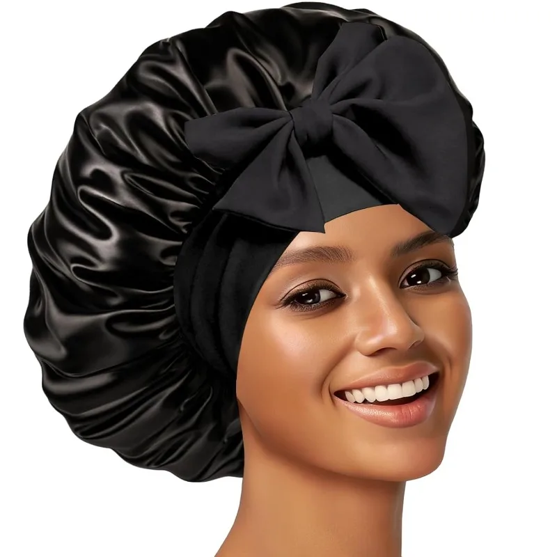 Schlafmütze für Damen aus Satin, Einfarbige Nacht-Duschhaube, Haarpflege-Bonnet, Nachtmütze für Frauen, Unisex-Mütze, Bonnet de Nuit, Dusch-Turban Image
