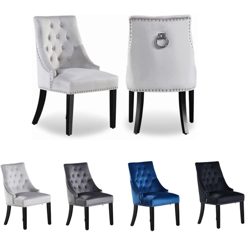 Set Di 2 Sedie Da Pranzo Windsor In Velluto Con Gambe In Legno - Sedia Da Pranzo Con Schienale Ad Anello - Sedia Imbottita - Sedia Da Pranzo Moderna - Cucina, Soggiorno - Grigio Chiaro