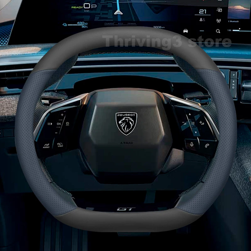Housse de volant de voiture en cuir pour Peugeot 3008 GT Sport e 3008 2021-2026, antidérapante, accessoires intérieurs auto Peugeot 3008 2025