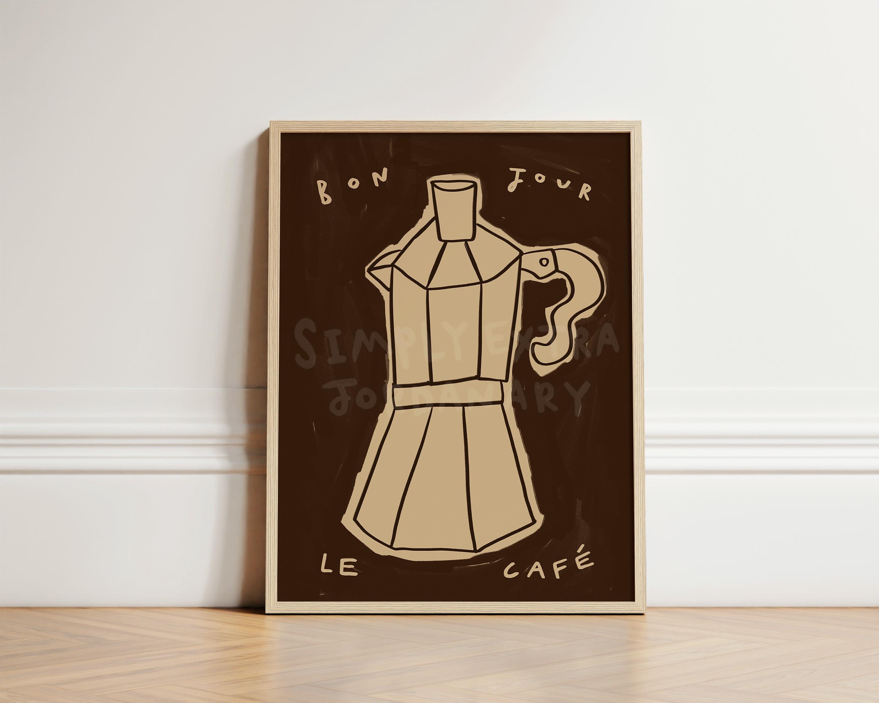 Stampa Bonjour Coffee, Poster Coffee, Illustrazione Wall Art Cucina, Stampa Cucina, Arte Estetica Murale, Arte Murale Caffè, Parete Coffee, SENZA CORN