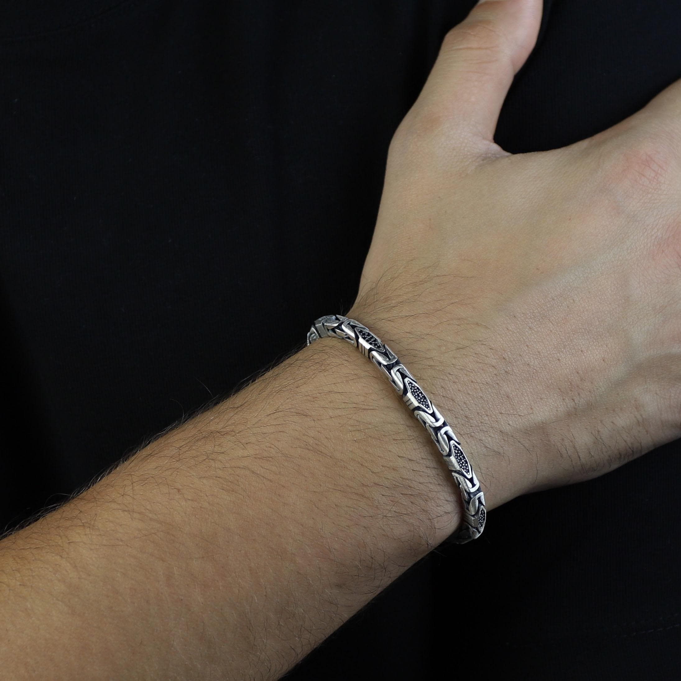 Bracciale a catena King in argento sterling 925 con onice, bracciale a catena bizantina con pietra di onice, bracciale da uomo con maglie in onice, br