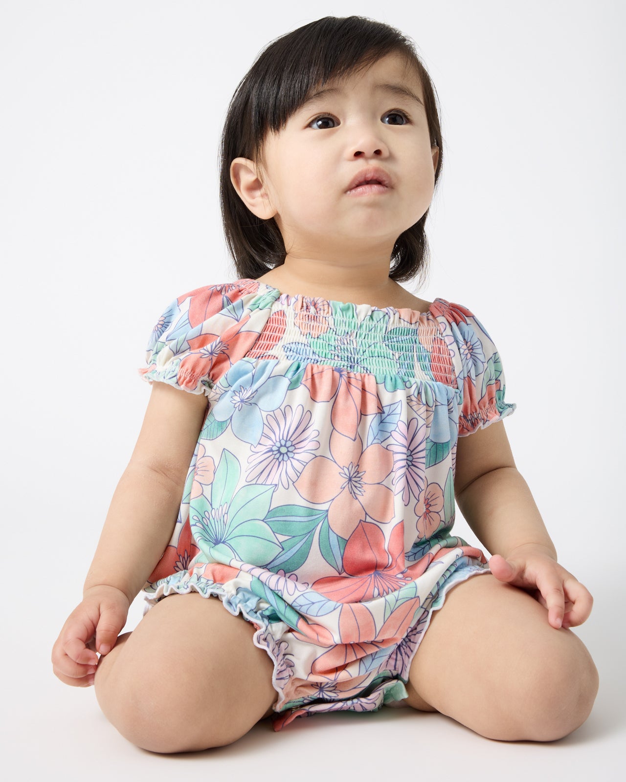 Shoreline Blooms Smocked Bamboo Baby Bubble Romper - 18-24 months