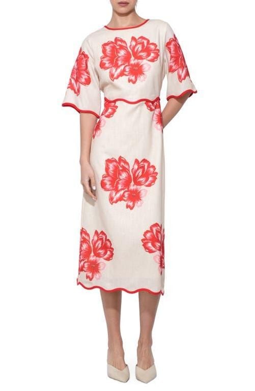 Sonia Floral Print Midi Dress - Red - Adelyn Rae Dresses