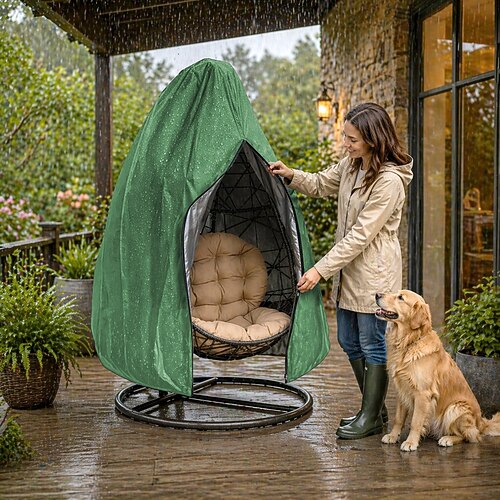 Verbesserte Schutzhüllen für Eier-Gartenstühle mit Reißverschluss, Schutzhüllen für Eier-Gartenstühle aus Korbgeflecht, wasserdichte, robuste und wetterfeste Schutzhülle für Gartenstühle, winddichte Image