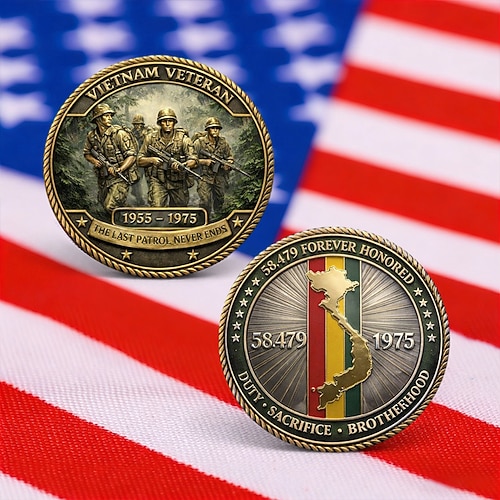 Gedenkmünze für Vietnamkriegsveteranen (1955–1975), Ehrung für Pflicht, Opferbereitschaft und Kameradschaft im Militär, Sammlerstück der USA, patriotisches Geschenk für Veteranen und ihre Familien Image