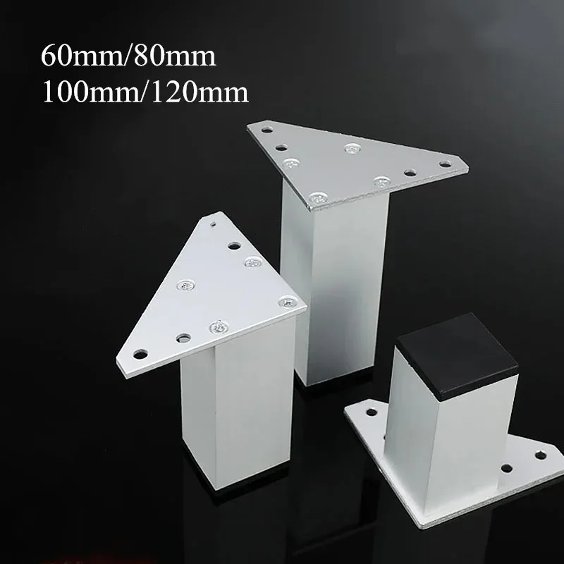 4 pièces de pieds de meuble carrés en alliage d'aluminium épais pour meuble TV, canapé, support de lit, meuble de rangement et table basse