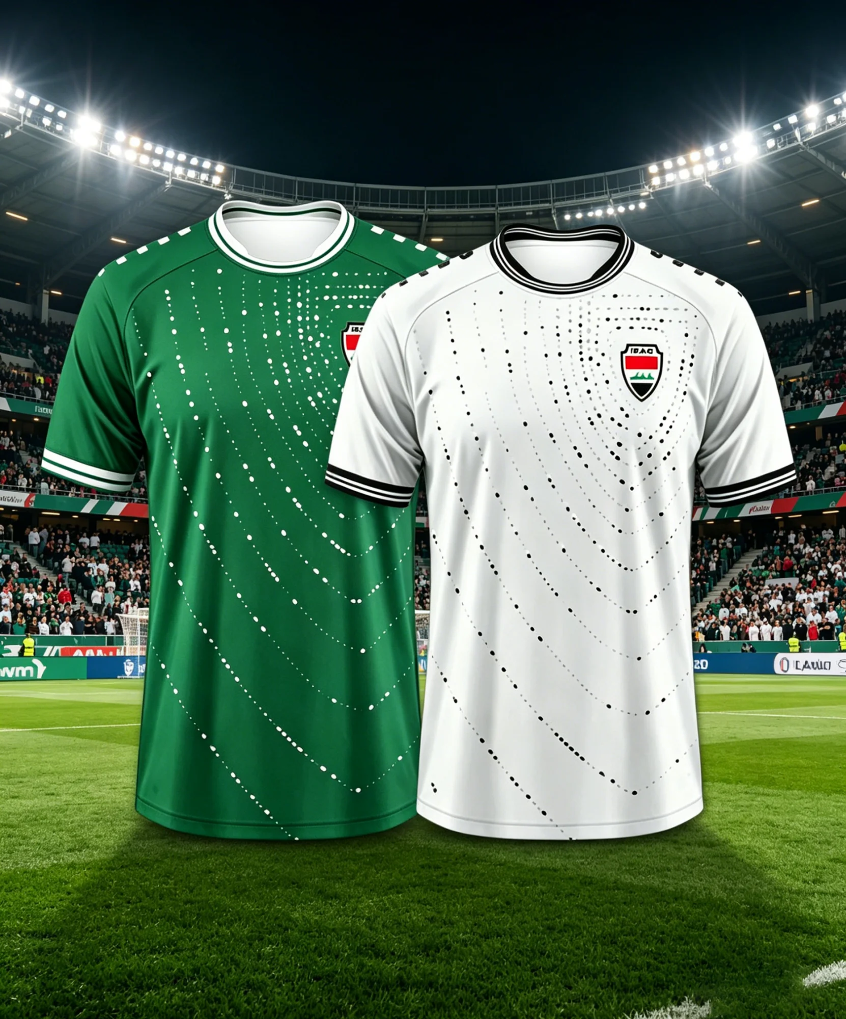 Maillot de football domicile et extérieur Iraq Style 2026, motif vagues à pois blancs verts, pour les supporters, le streetwear et les jours de match