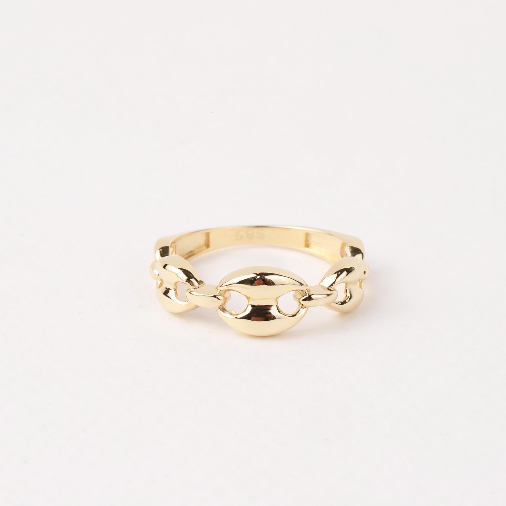 Anello con catena in oro 14 carati, anello con maglie Mariner, anello con catena spessa, anello con catena audace, anello impilabile in oro Mariner, a