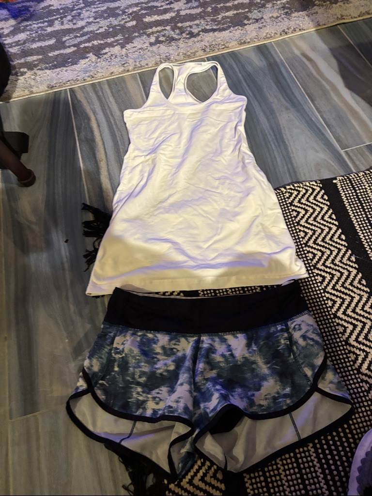 Athleta Shorts | White Racerback Tank With Blue Tie-Dye Running Shorts(Bundle Of Two) Short/Top | Color: Blue/White | Size: M(Top) (Sm Short)
