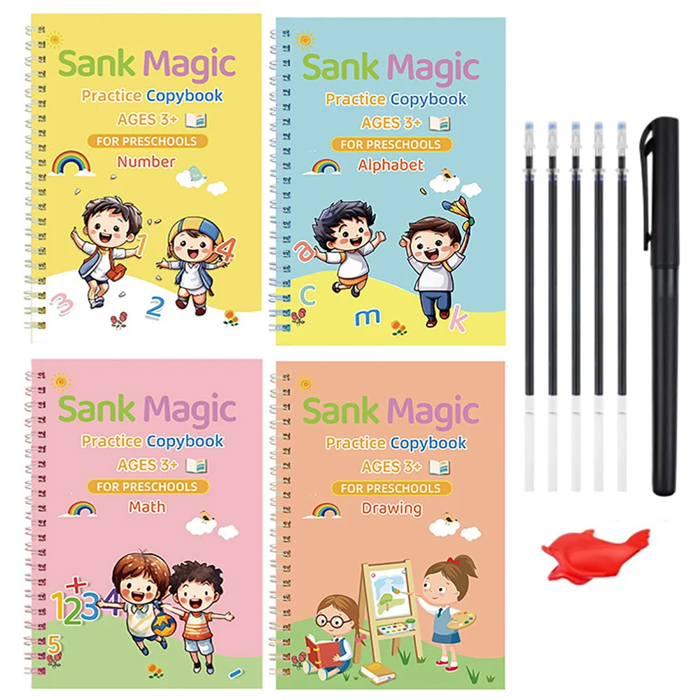 4 Bücher/Set Magic Copybook Wiederverwendbarer Übungs-Schreibstift Groove Alphabet Wordpad Zeichnung englische Wörter Kalligraphie Image