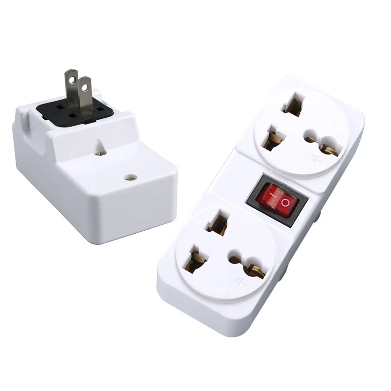 American White AU EU UK US Universal-Steckdose, tragbar, 2-Wege-Steckdose, verlängerter Konverter, Stecker-Adapter mit Schalter, 250 V, 6 A, 10 A, 125 V Image