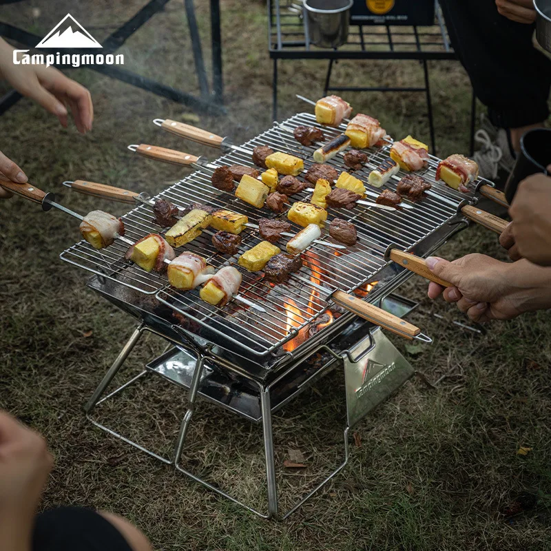 CAMPINGMOON Großer, zusammenklappbarer, tragbarer Grill aus Edelstahl, Grillofen, Camping-Picknick-Grillnetz, Grill Image