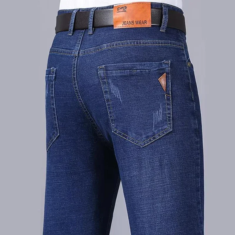 2025, neue Business-Herrenjeans, lässig, bequem, gerade, Stretch, modisch, klassisch, Premium-Blau, Schwarz, Denim-Hose, große Hose