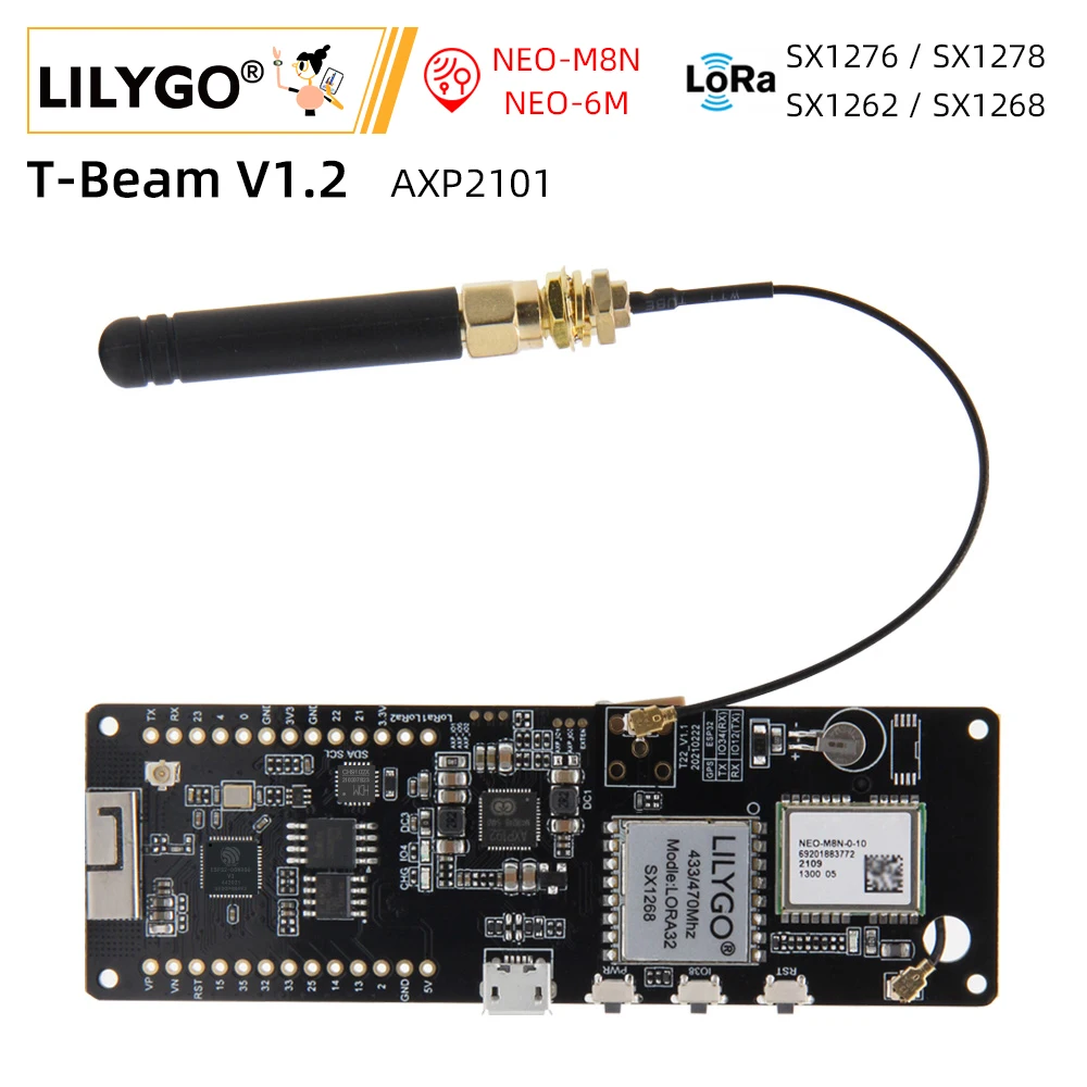 LILYGO® T-Beam V1.2 esp32 lora modul lorawan lange reichweite 1,2 mhz 433mhz 868mhz ESP32-DOWDQ6 entwicklungs board gps wifi axp2101 Image