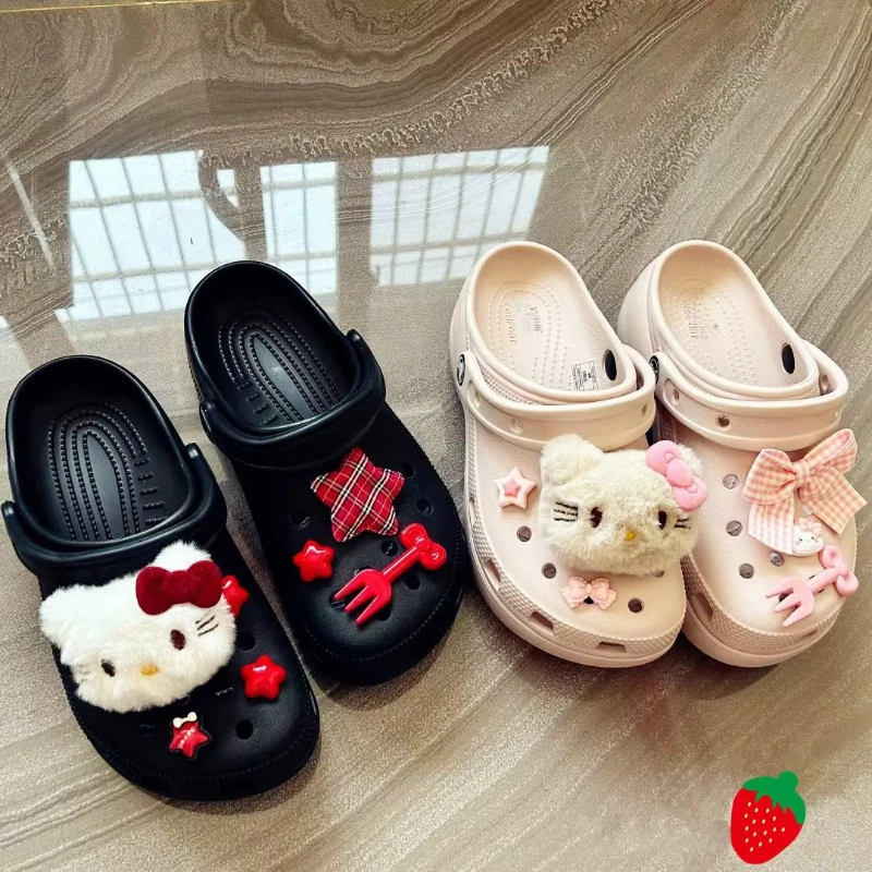 Neues Hello Kitty Plüsch-Schuh-Charms-Set für Clogs, Sandalen und Taschen, DIY-Anime-Schuhzubehör für Weihnachtsfeier-Geschenke, Favo