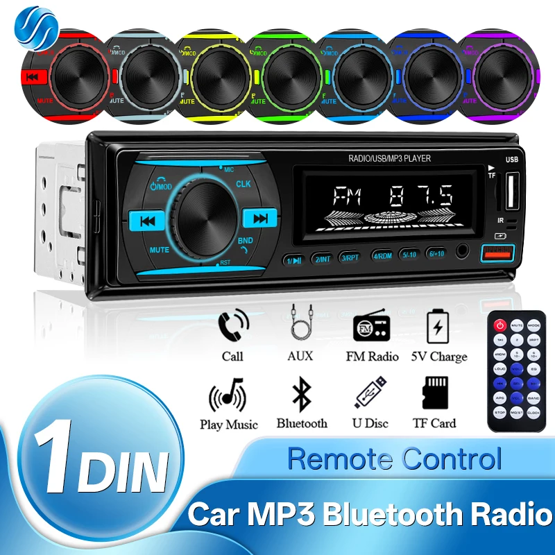 Hippcron Autoradio 1Din Stereo Player Digital Bluetooth Auto MP3 Player Farbe FM AUX Radio Stereo Audio Musik USB TF mit In Dash