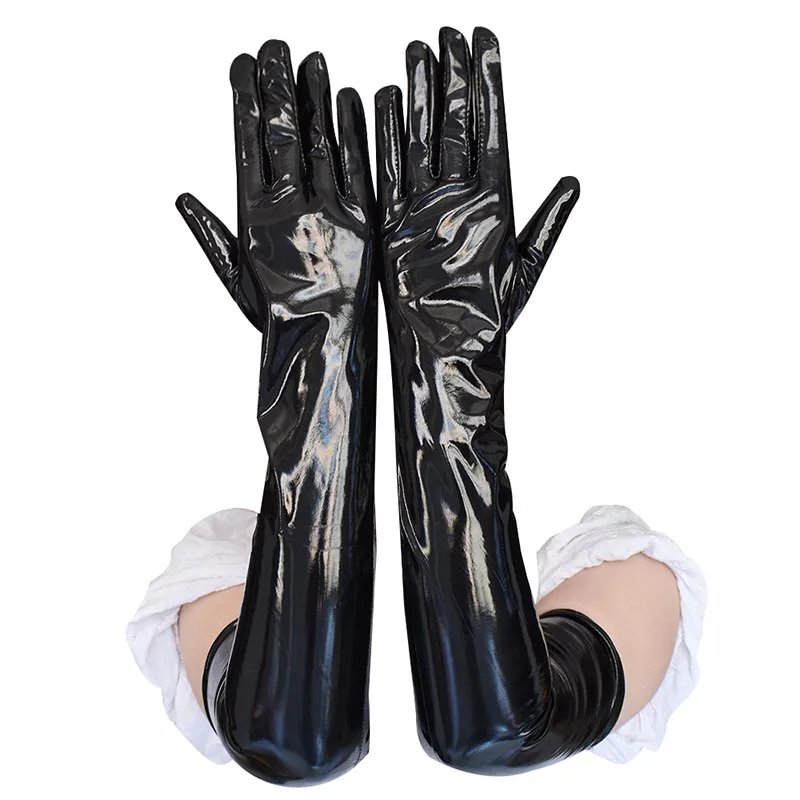 Erwachsene Schwarz Sexy Lange Schwarze Latex Punk Rock Handschuhe Look Kunstleder Handschuhe Disco Clubwear Tanz Catsuit Frauen Cosplay Kostüme