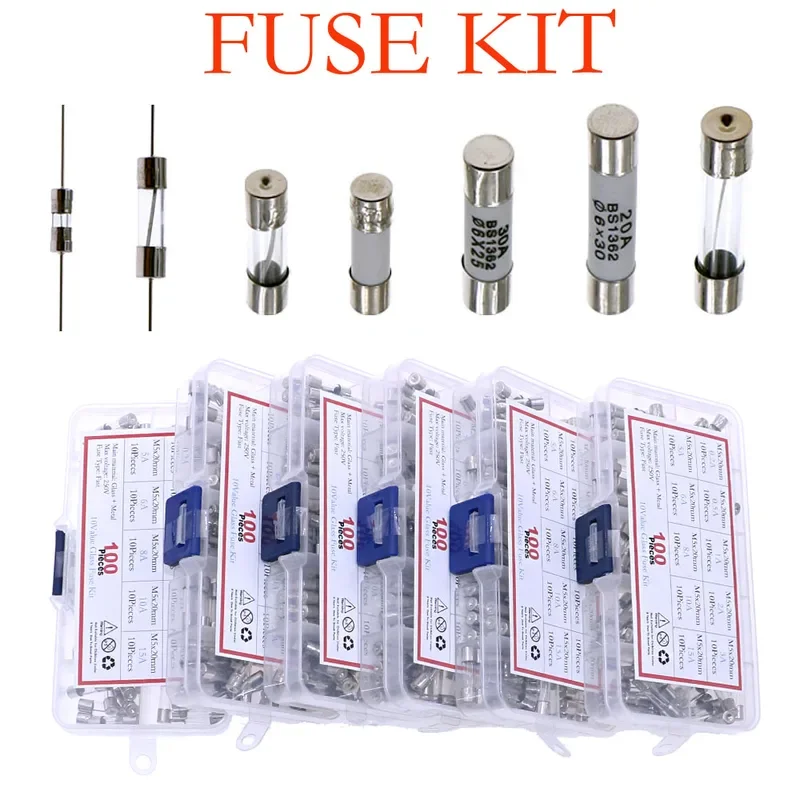 5x20 5x25 6x30 3,6x10mm Langsam flinke Glaskeramiksicherung mit Anschlusskabel Mix-Kit 0,1A0,2A0,5A1A2A3.15A4A5A6.3A8A10A15A16A20A30A Image
