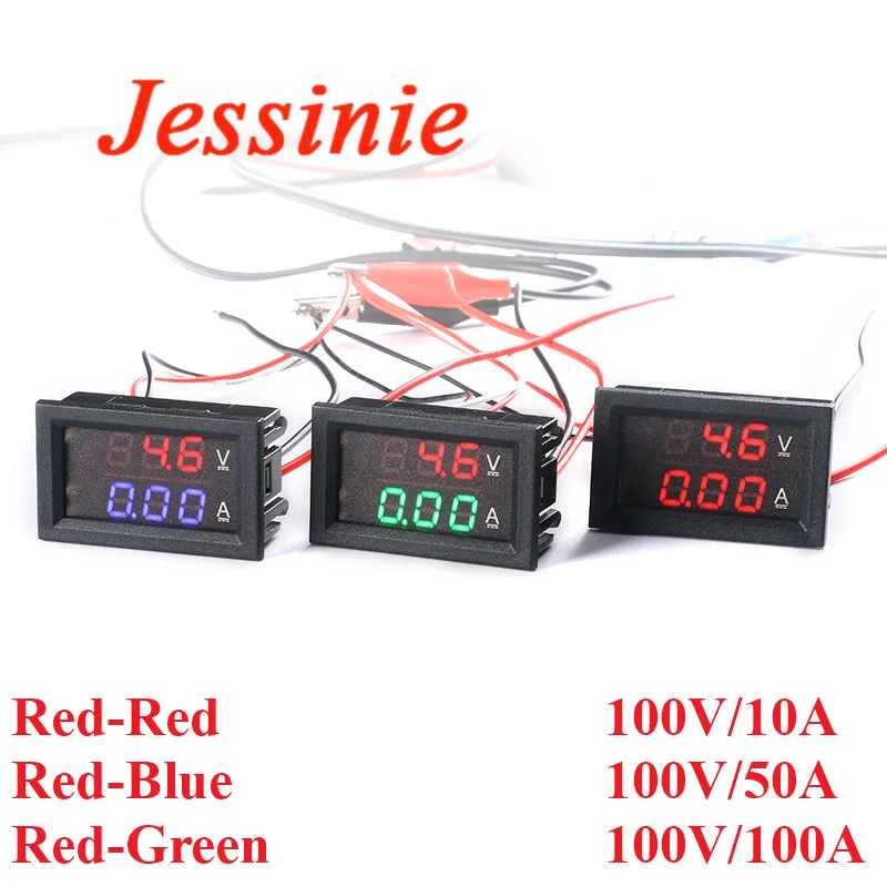 Mini-Digital voltmeter Ampere meter Gleichstrom 100V/10A 100V/50A 100V/100A Rot Blau Grün LED-Anzeige Spannungs messer Zähler Tester Detektor Image
