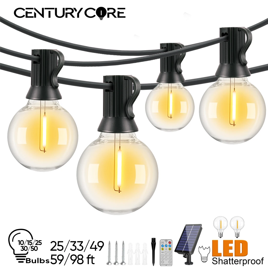 Led G40 Solar Lichterketten Im Freien Wasserdichte Garten Lichterketten USB Aufladbare Solar Licht Mit Fernbedienung Dekoration Licht