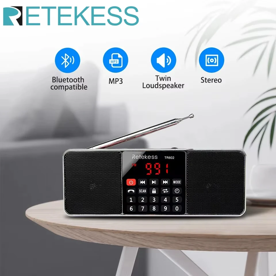 Digitale tragbare radio am fm bluetooth lautsprecher stereo mp3 player tf sd karte usb laufwerk hands free anruf led Image