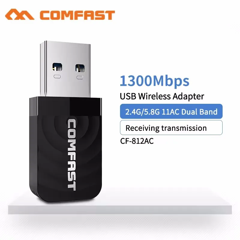 COMFAST 1300Mbps Wifi USB Adapter 802.11AC Dual Band Wi-Fi Adapter 2,4G/5ghz Wireless Adaptador Wi-fi Dongle Win 10/11 Mac Linux Image