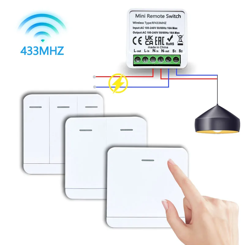 RF 433 MHZ Mini Smart Switch LED Licht Schalter 100-220 V 86 Wand Panel Fernbedienung Relais Empfänger 1/2/3 Gang Für Home Lampe Fan Image