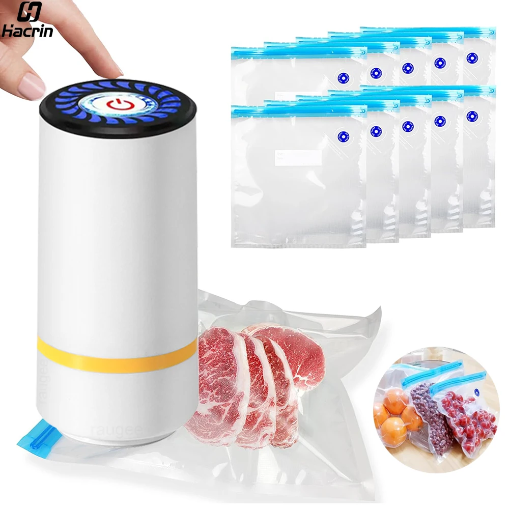 Elektrische Vakuumpumpe, tragbare Hand-Vakuumpumpe, wiederaufladbare Versiegelungspumpe mit BPA-freiem Vakuumverpackungsbeutel Image